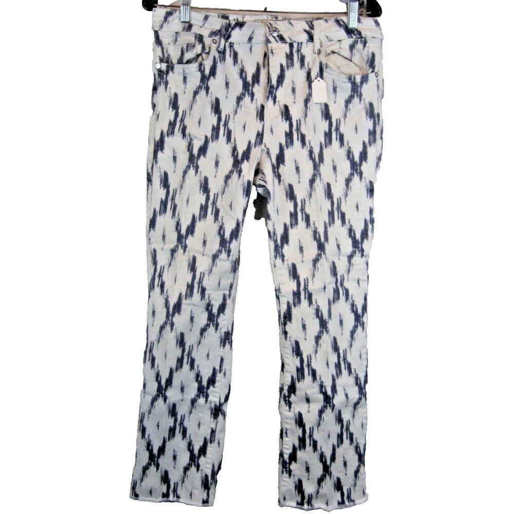 Womens Free People Blue/White Geometric Design Cotton Denim Jeans sz 30x29x9r